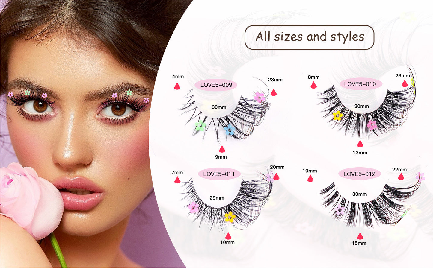 5 pairs of Fox Tie transparent stem false eyelashes naturally cute colorful flower sequin false eyelashes