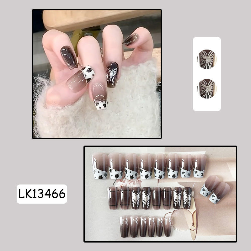 暗纹蝴蝶穿戴甲奶牛纹指甲贴手绘美甲片新款假指甲美甲贴片成品甲