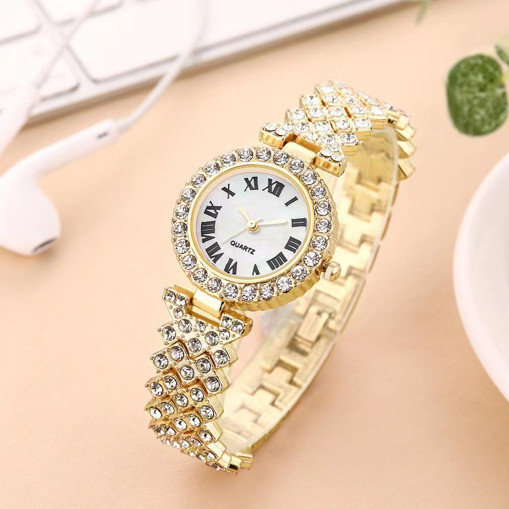 Women's fashion watch Casual fashion diamond set simple Roman pattern women's watch 6pcs gift box