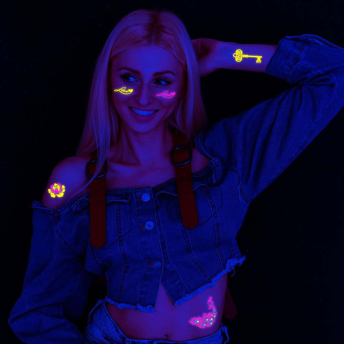 Free shipping Tattoo Hot Selling European and American Hot Creative Fluorescent Flower Arm Tattoo Sticker Face Pasters Waterproof Music Festival Arm Tattoo Sticker Paper in Stock