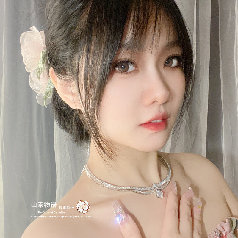 Camellia专柜同款重工轻奢T方钻项链璀璨满天星高碳钻颈链choker