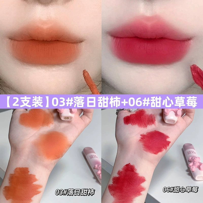 立体小熊口红唇釉丝绒哑光雾面口红防水不脱色柔雾唇釉
