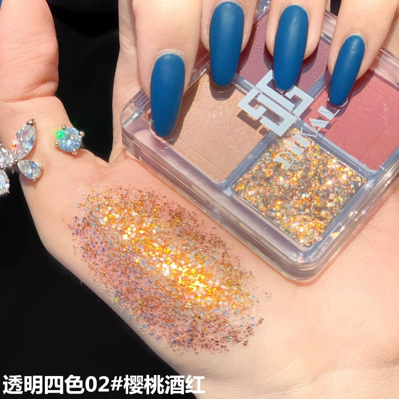 DIKALU 4色眼影盘ins超火 化妆品珠光防水美妆四色亮片四宫格眼影