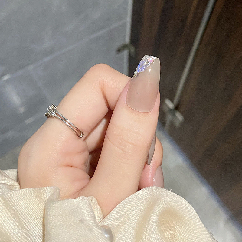 斜边闪钻穿戴甲个性菱形指甲贴片温柔美甲片假指甲美甲贴成品甲片