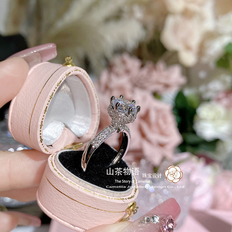 Camellia出逃公主厚镀铂金猫爪婚戒 微镶仿真钻璀璨3.0Ct满钻指环
