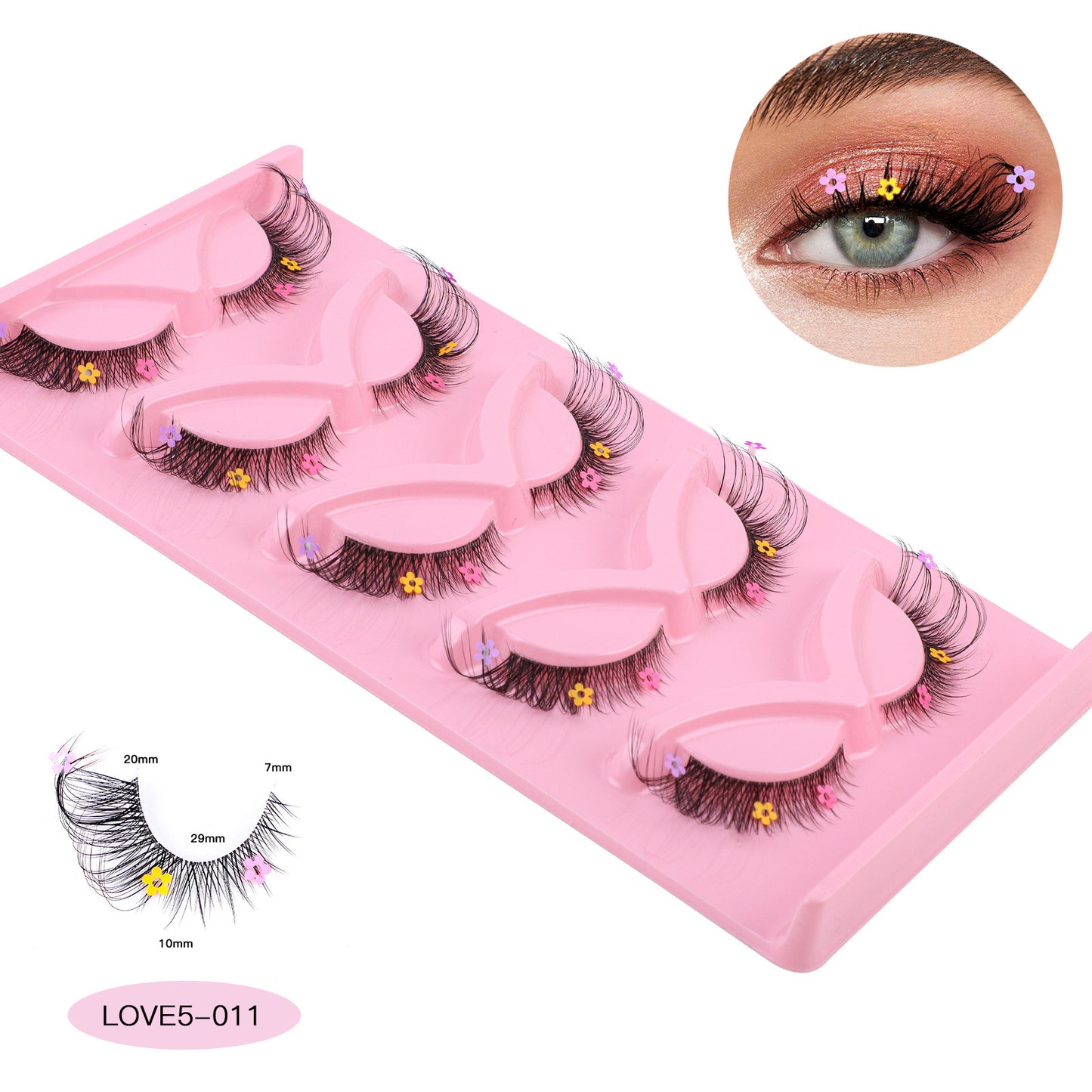 5 pairs of Fox Tie transparent stem false eyelashes naturally cute colorful flower sequin false eyelashes
