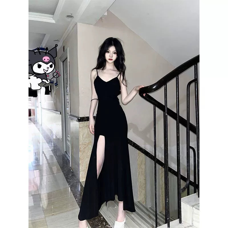 Fashion women's wear French Style Little Black Dress with Suspenders Women's Autumn 2024 New High-Grade Dress Sleeveless Slim Slimming Slit Dress