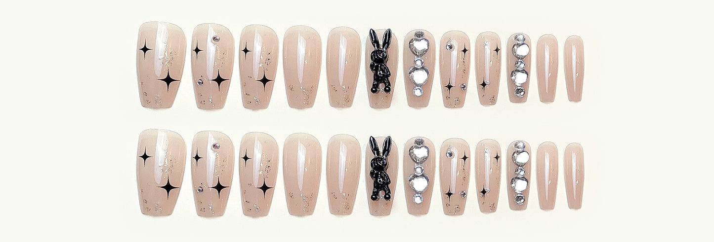 Fashion  nail Dark Rabbit Rhinestone Fake Nail Patch Finished Nail Beauty Removable Wearable Nail Stickers A1