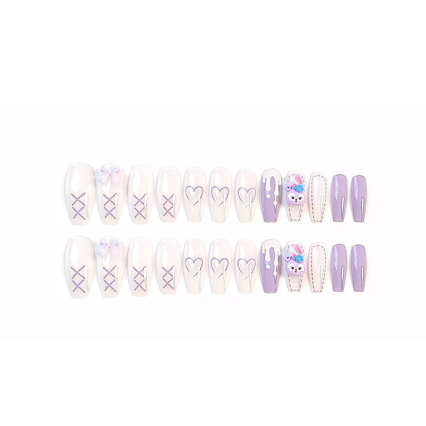 Fashion  nail New Purple Rabbit Cute Long Finished Nail Beauty Wearable Fake Nails Removable Nail Tip Wearable Armor X71