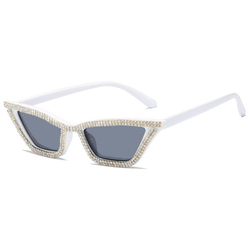 Women's fashion glasses 欧美时尚镶钻猫眼三角太阳眼镜个性网红蹦迪墨镜速卖通亚马逊INS