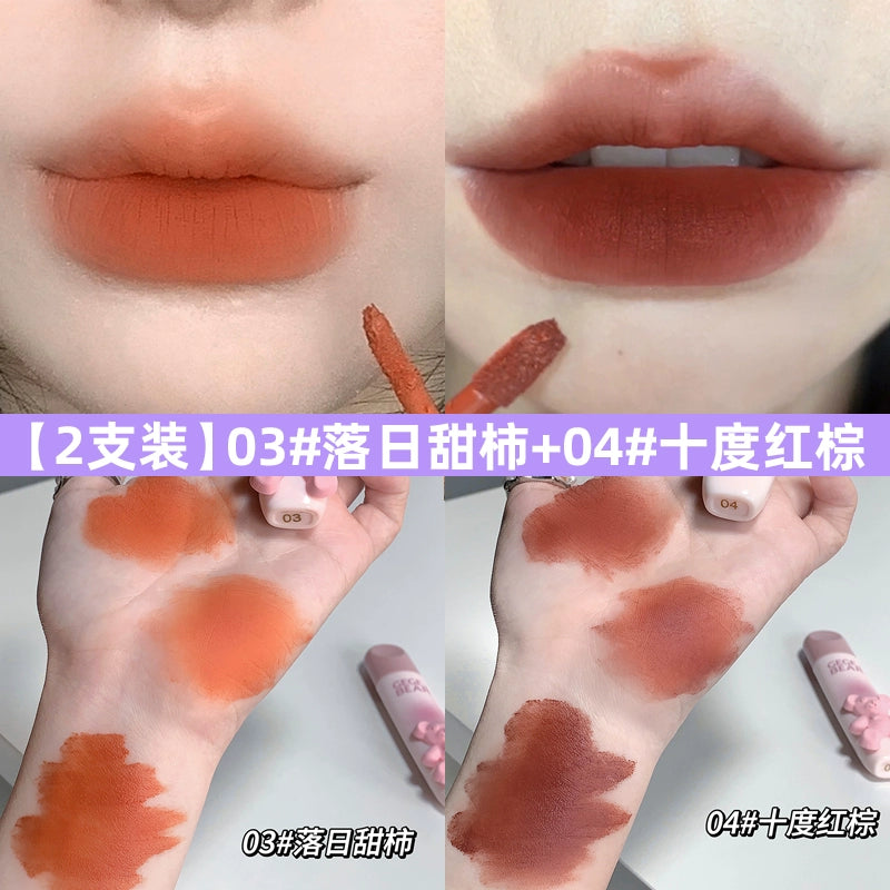 立体小熊口红唇釉丝绒哑光雾面口红防水不脱色柔雾唇釉