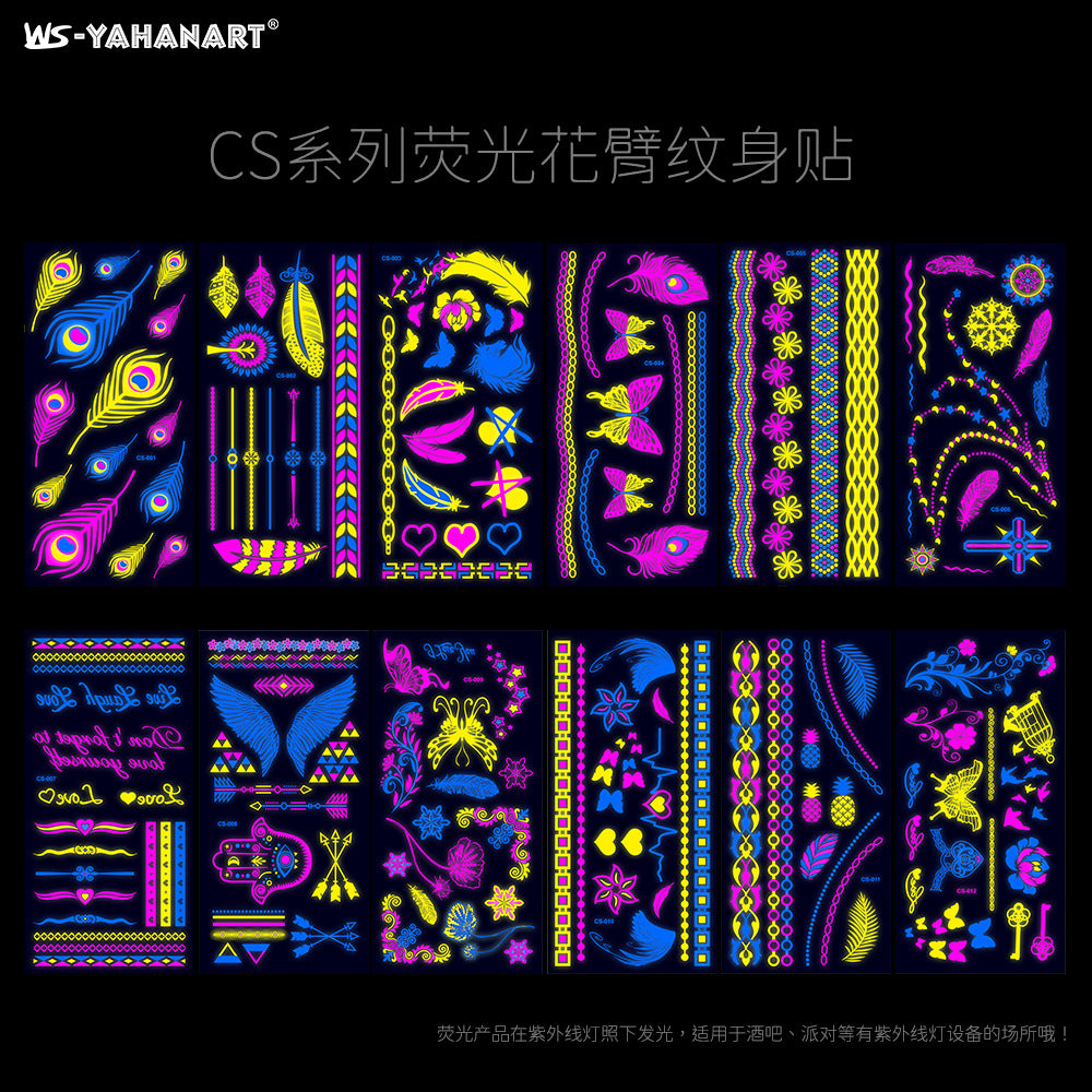Free shipping Tattoo Hot Selling European and American Hot Creative Fluorescent Flower Arm Tattoo Sticker Face Pasters Waterproof Music Festival Arm Tattoo Sticker Paper in Stock