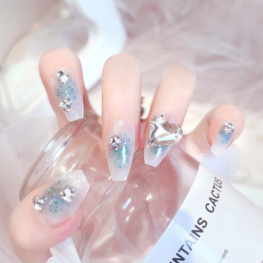 Fashion  nail Pure Desire Nail Beauty Piece Fake Nail Patch Wear Nail Finished Product Nail Tip Nail Tip Rhinestone Love Nail Stickers Remove Nail X72