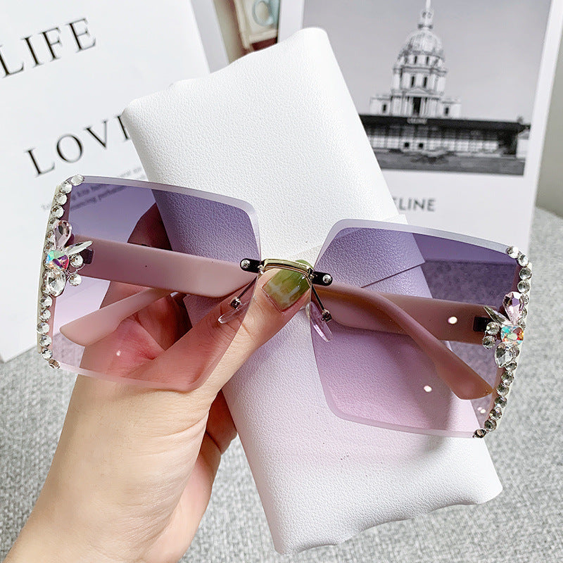 Women's fashion glasses 大框切边方框墨镜女闪粉满天星高级感休闲百搭女士太阳镜防紫外线