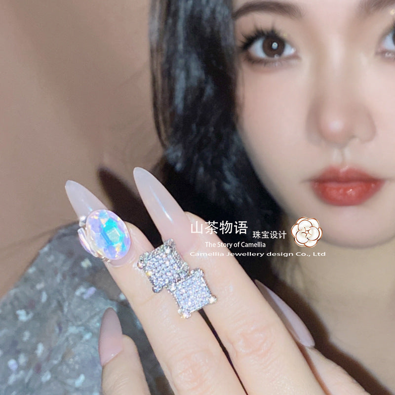 Camellia欧美方形方块耳钉 镀金强保色仿过敏个性耳圈潮情侣耳饰