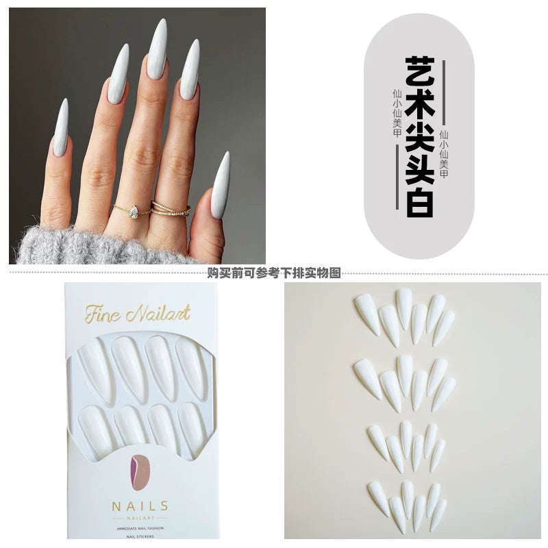 (Hand-made nail)猩红玛丽尖头欧美风暗黑cos舞蹈假指甲片成品延长穿戴美甲贴nail