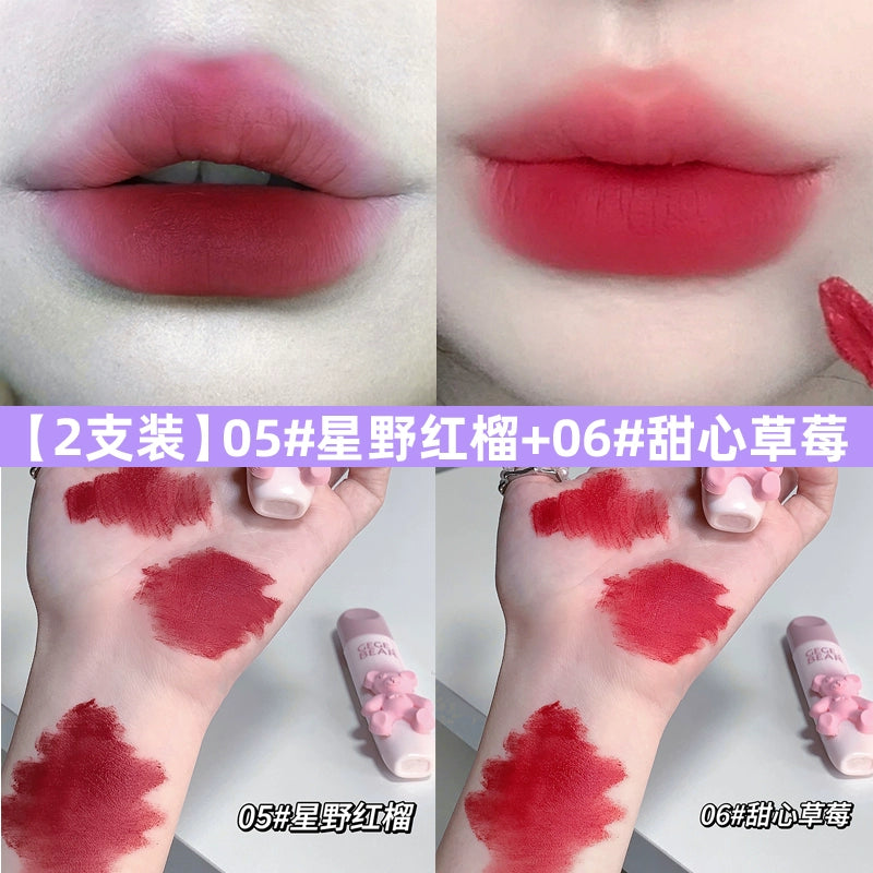 立体小熊口红唇釉丝绒哑光雾面口红防水不脱色柔雾唇釉