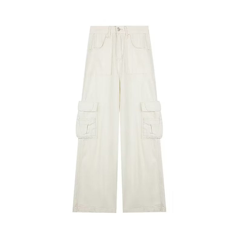 Dopamine pants Free shipping Tattoo Dopamine wears American overalls for women's 2023 summer new loose straight vertical apricot wide-leg floor pants