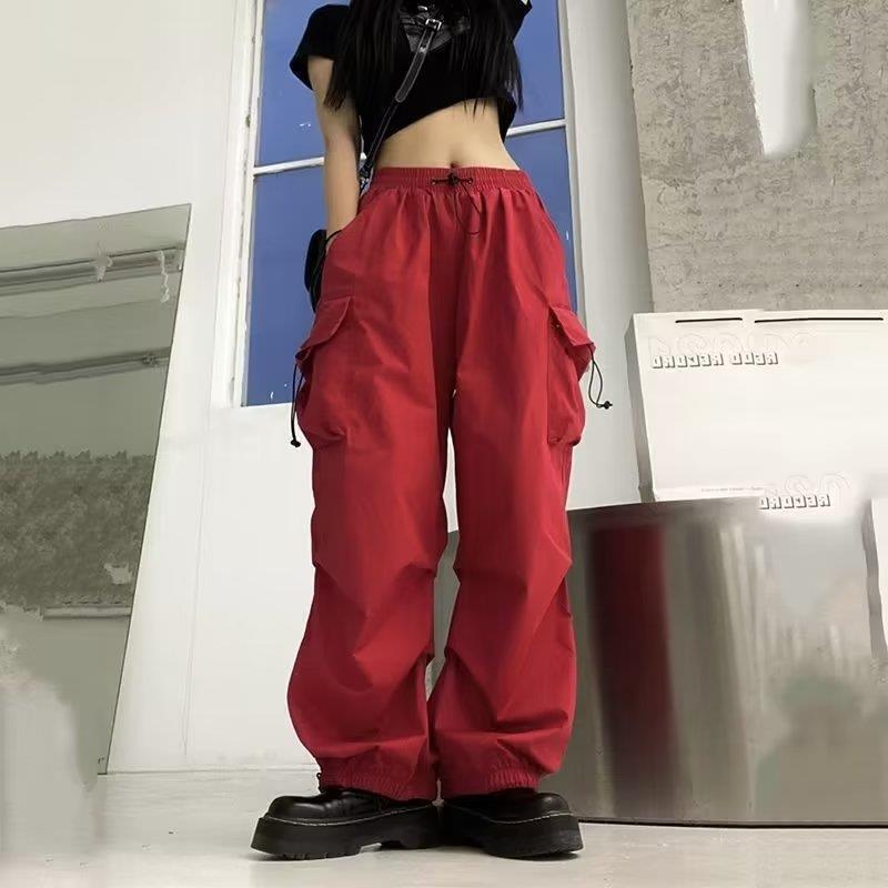 Fashion women's wear Overalls Women's 2024 Summer New American Parachute Pants High Waist Wide Leg Leisure Drawstring Sports Pants Fashion