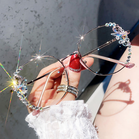 Women's fashion glasses 定制水钻防蓝光眼镜女抗疲劳眼睛素颜显瘦护目镶钻平光镜无度数