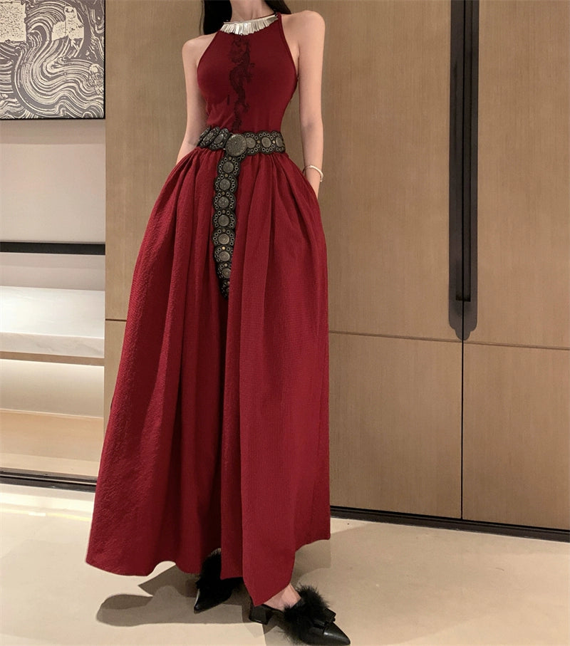 Fashion women's wear New Chinese Style Printed Sleeveless Dress Women's New Waist-Tight Elegant High-Grade Pettiskirt Autumn and Winter Formal Dress