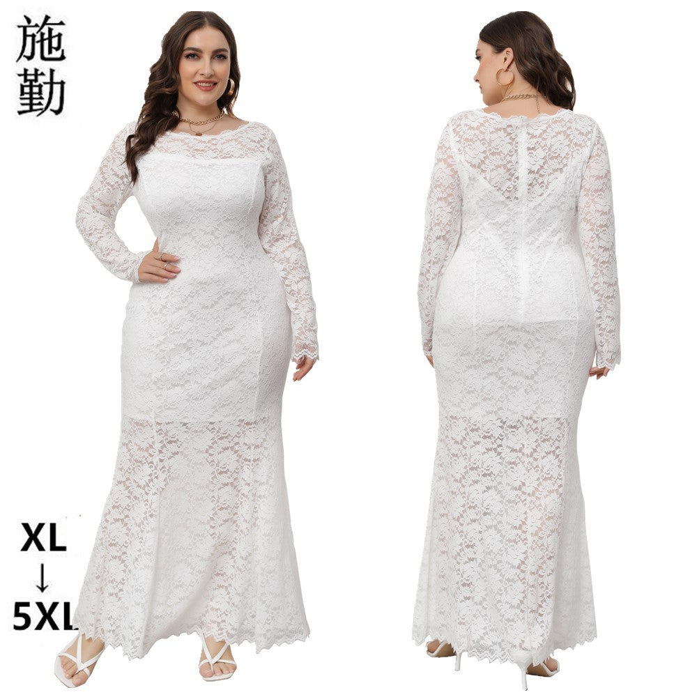 Fashion women's wear 2024  plus Size Women's Clothing New   Cross Border Foreign Trade Lace Fishtail Evening Dress Dress Sq0208