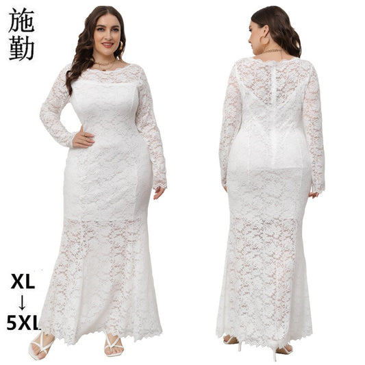 Fashion women's wear 2024  plus Size Women's Clothing New   Cross Border Foreign Trade Lace Fishtail Evening Dress Dress Sq0208