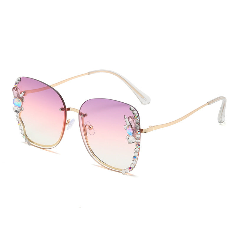 Women's fashion glasses 跨境欧美新款镶钻墨镜女防紫外线太阳镜圆脸防晒时尚开车女士眼镜