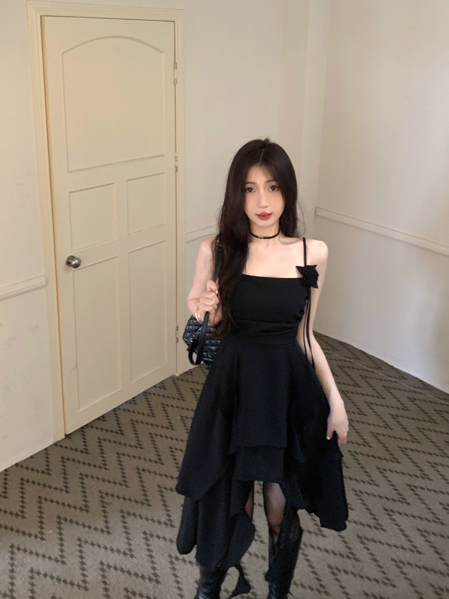 Fashion women's wear plus Size Women's Clothing Black Camisole Dress Women's Summer Sexy Skirt Plump Girls Covering Belly Thin Irregular A- line Skirt