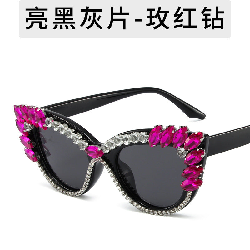 Women's fashion glasses 2023秋季新款欧美猫眼镶钻防蓝光平光镜跨境时尚网红 ins装饰眼镜