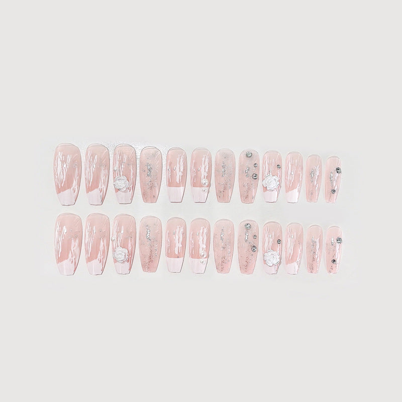 Fashion  nail Wearable Nail Sticker Camellia Wear Nail Polish Nail Shaped Piece Removable Nail Patch Finished Product Y40