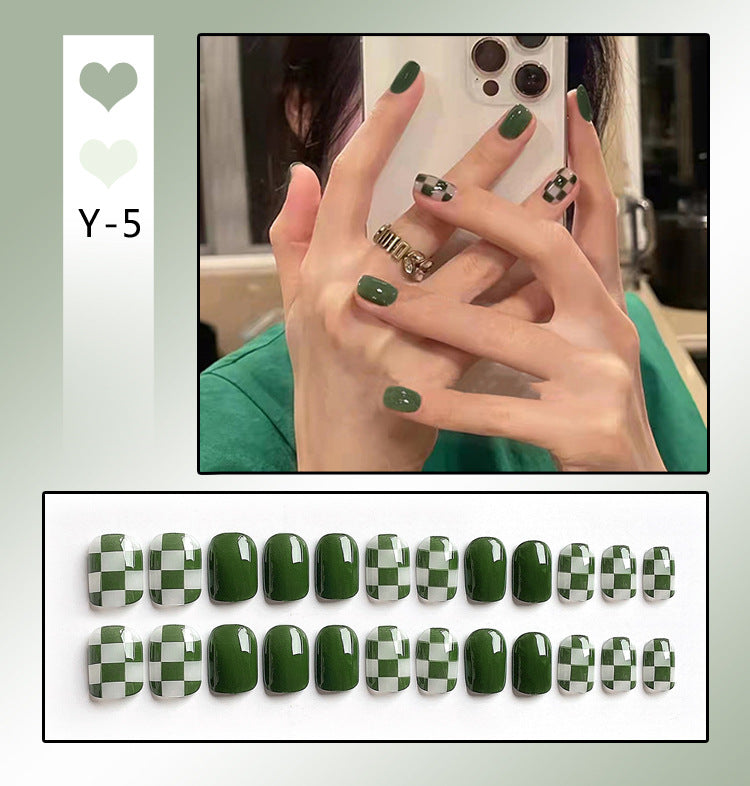 Fashion  nail Wearable Nail Sticker Chessboard Grid Wearable Nail Sheet Nail Shaped Piece Removable Nail Patch Finished Nail