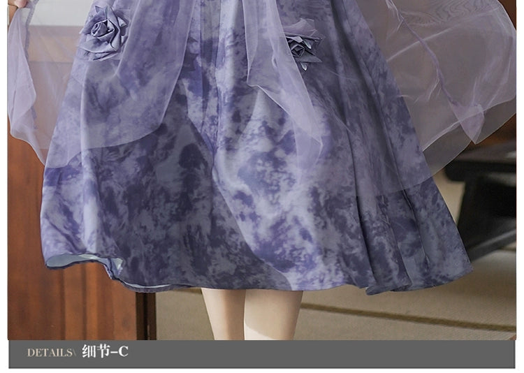 Fashion women's wear New Chinese Style Purple Strap Dress Suit Women's Spring 2024 New Small Fairy Lady Super Fairy Floral Skirt
