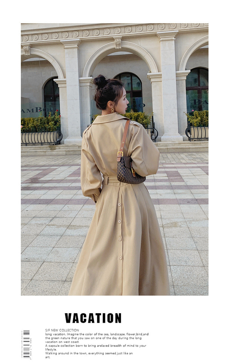 Fashion women's wear Real Shot Large Skirt Windbreaker Dress Women's Mid-Length 2024 Autumn and Winter Clothing New Waist Trimming Fashion Fashion Coat