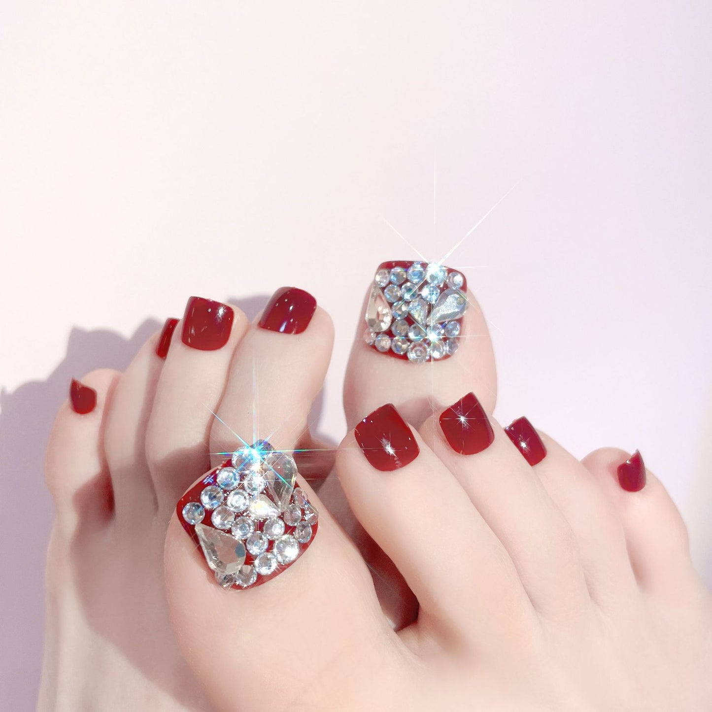 Fashion  nail Wearable Feet Nail Sticker Nail Stickers Feet Nail Sticker Detachable White Rhinestone Fake Nails Toe Nail Finished Product