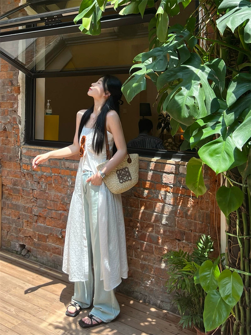 Fashion women's wear New American Style Bandage Dress Atmosphere Girls' Summer 2024 Mid-Length White High-End Beach Vest Dress