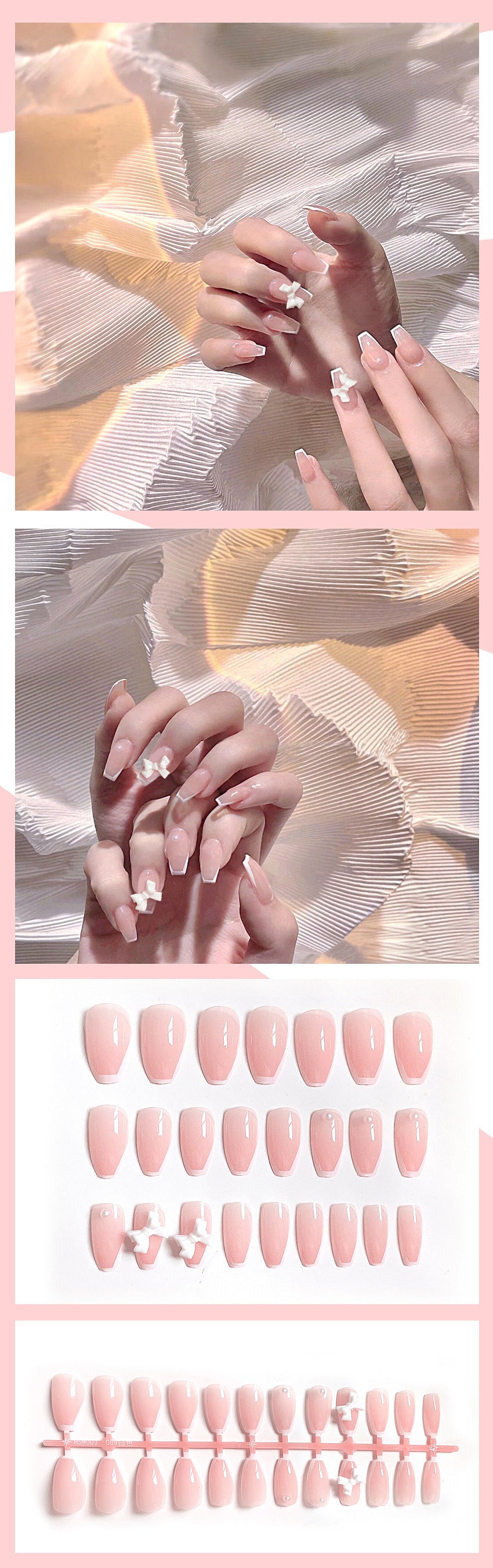 Fashion  nail Wear Armor Nail Stickers Nail Patch Fake Nails Detachable Bow White Edge Nail Sticker X33