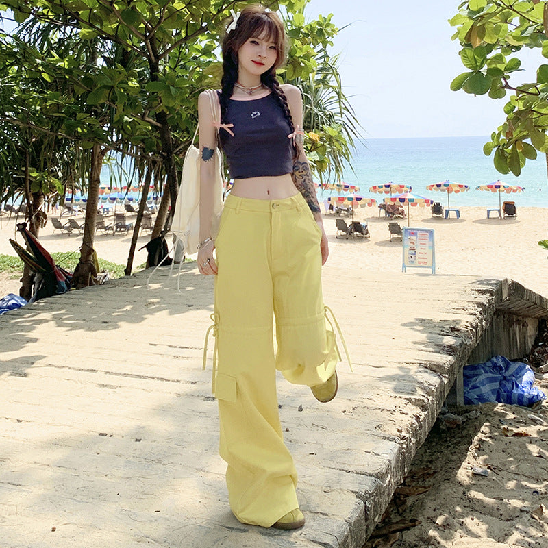 Free shipping new high-waisted and thin straight casual pants
