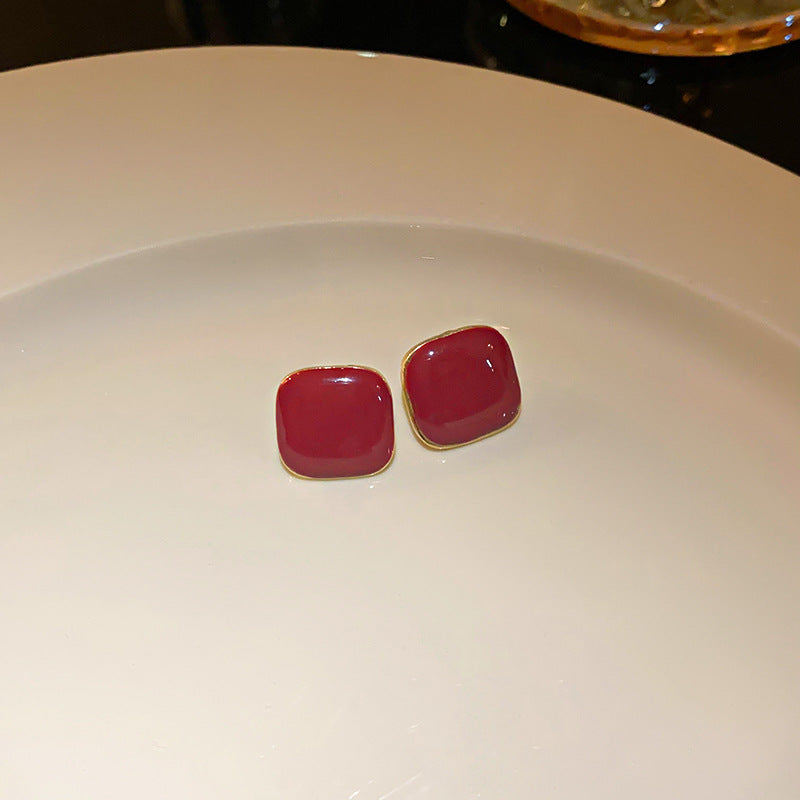 红色系真金电镀爱心豆豆耳环秋冬百搭高级感耳钉小众轻奢耳饰批发