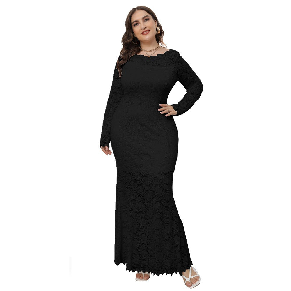 Fashion women's wear 2024  plus Size Women's Clothing New   Cross Border Foreign Trade Lace Fishtail Evening Dress Dress Sq0208