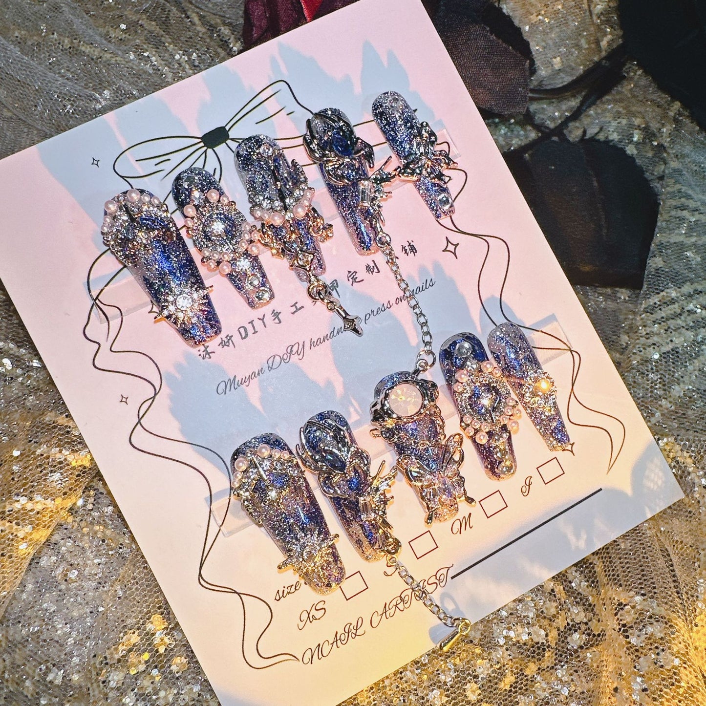 (Hand-Made Nail) Yanyan Handmade Nail Heavy Industry Miao' S Poison Luxury Dark Non-Mainstream Style Hot Girl Nail Beauty Rhinestone Wear Nail