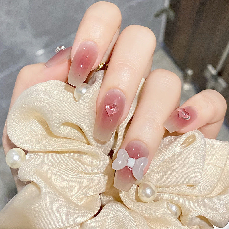 爱心蝴蝶结腮红立体穿戴甲指甲贴片美甲片假指甲美甲贴成品甲片