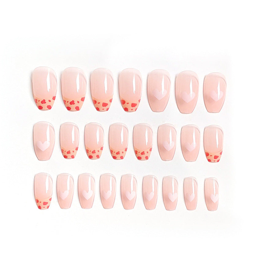 Fashion  nail Wear Armor Nail Stickers Nail Patch Fake Nails Detachable Leopard Print Peach Heart Nail Tip Nail Sticker X16
