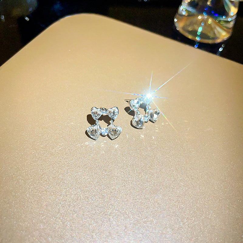 银针镶钻爱心方形耳环轻奢高级感气质耳钉小众气质百搭耳饰批发女