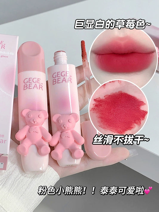立体小熊口红唇釉丝绒哑光雾面口红防水不脱色柔雾唇釉