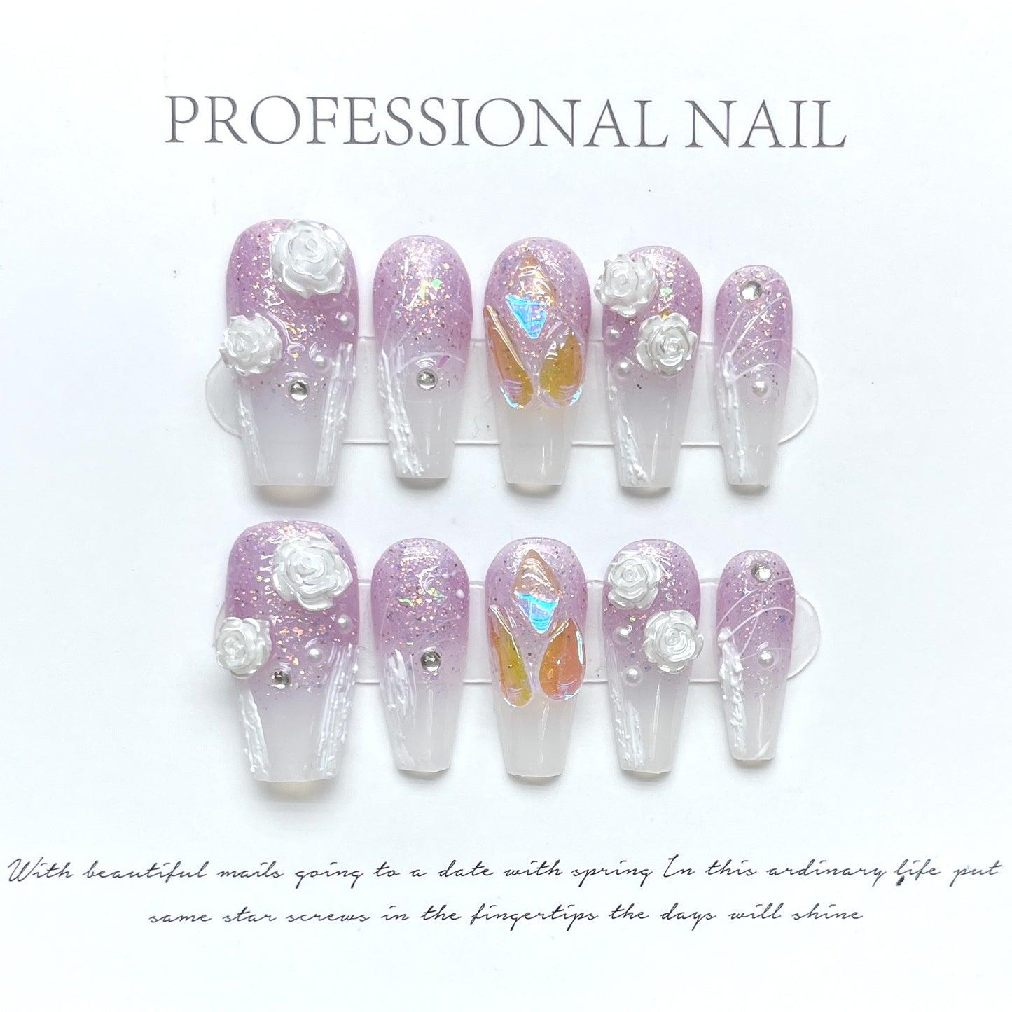 (reusable nail)"Hand-made real shot" blue mine cat's eye hand-worn nail stickers long white advanced detachable.