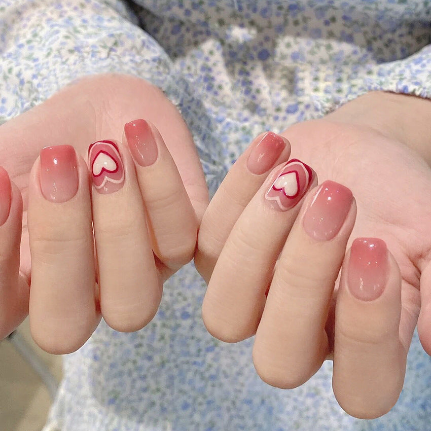 Fashion  nail Wear Armor Nail Stickers Nail Patch Fake Nails Removable Love Heart Short Nail Sticker Y48