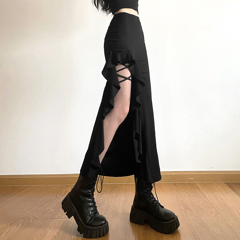 Free shipping  summer new women's clothing solid color slim-fit street fashion high-waisted hip-wrapped split skirt dress