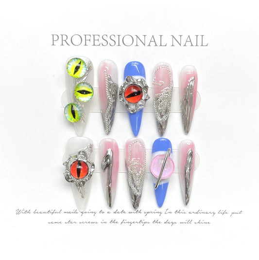(reusable nail)"Europe and the United States" hand-worn armor demon pupil dark niche nail patch contrast fake nails wearable.