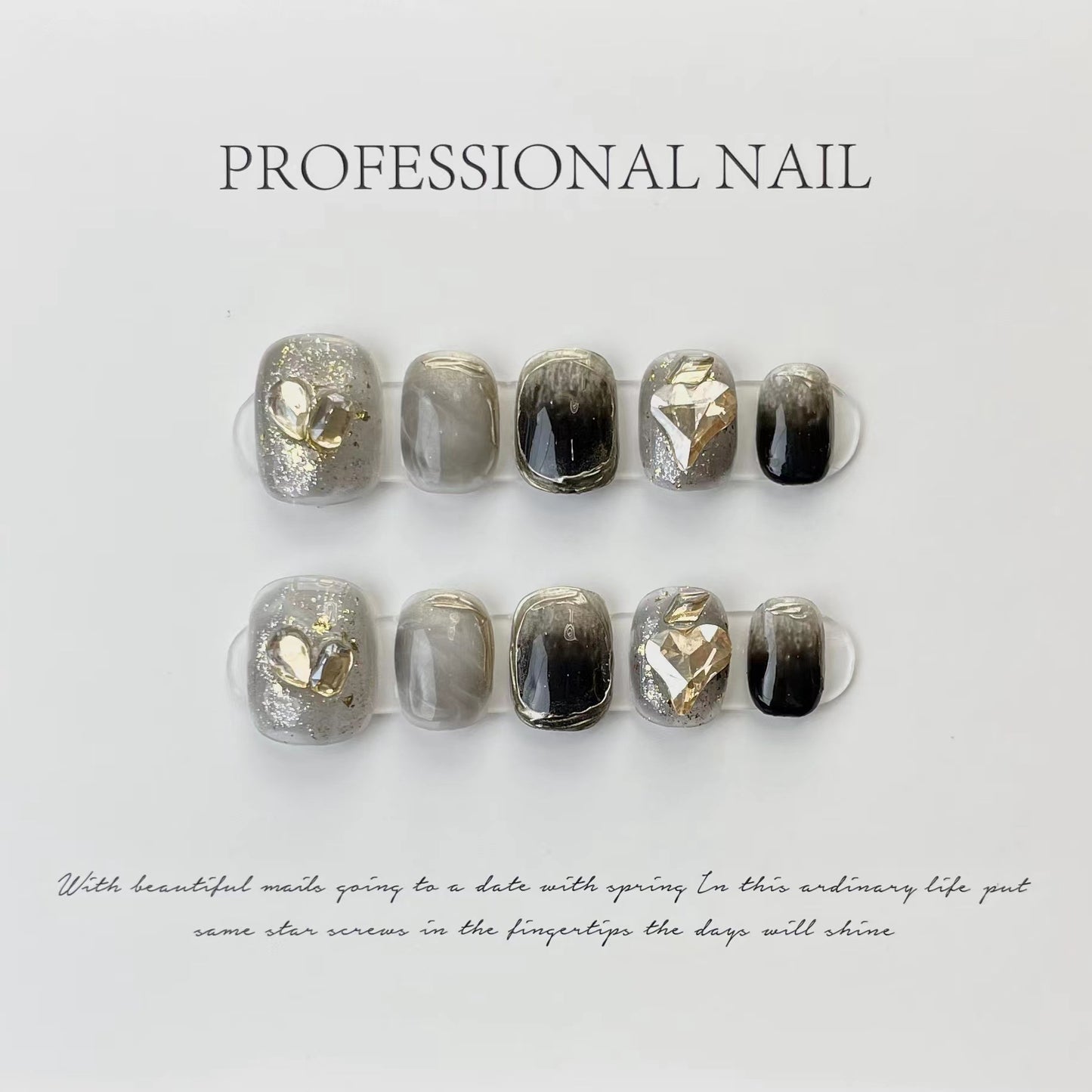 (Hand-Made Nail) Dark Green Gatling Hand-Worn Nail New Dark Dark Green Cat's Eye Zircon Retro High-Grade Finished Product Nail Stickers